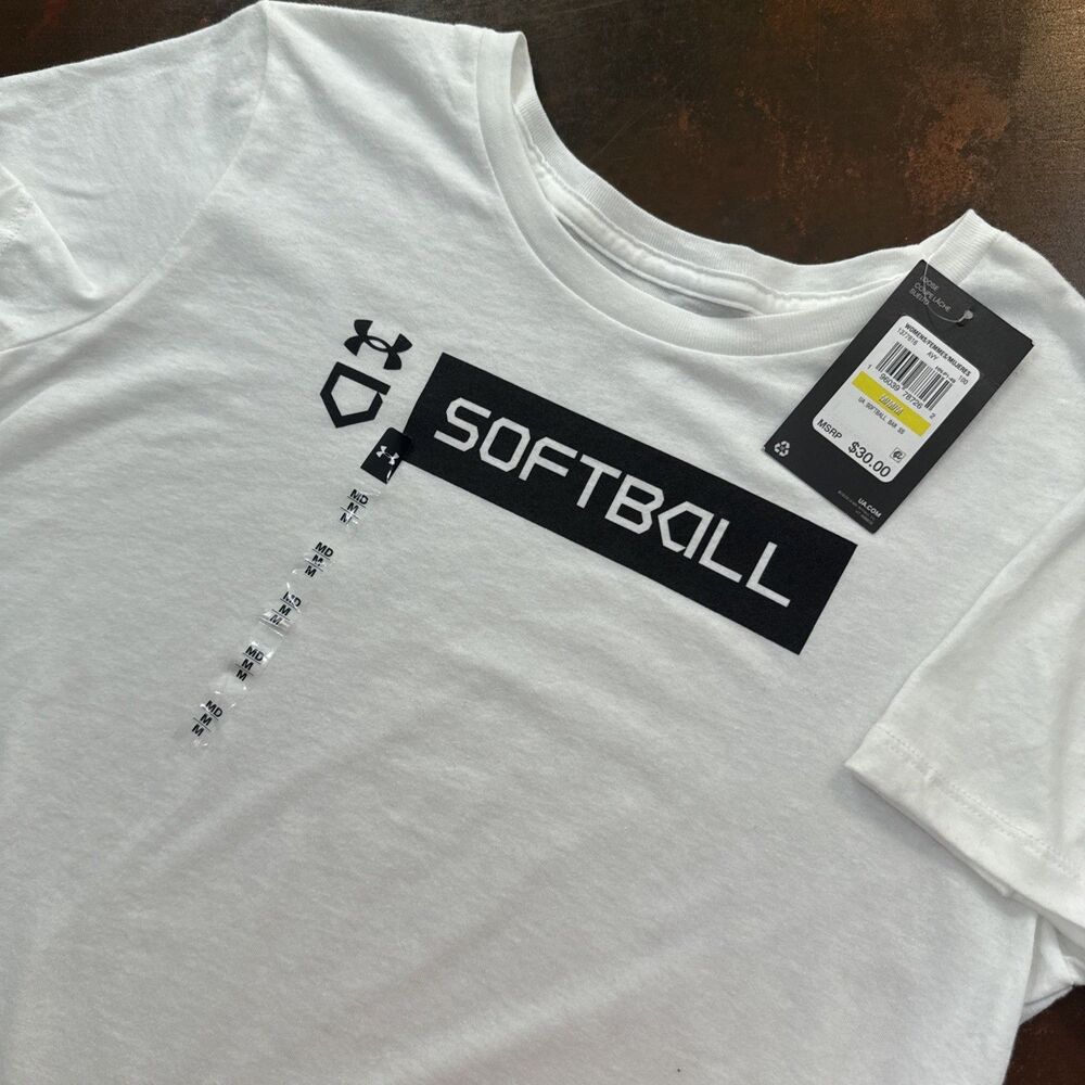 Under Armour Women's Softball Loose Fit T-Shirt White Black M Medium casual tee